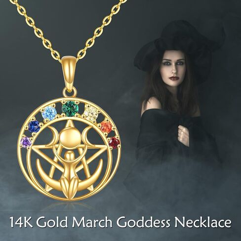 Triple Moon Goddess Necklace 14K Gold Chakra Moon Pentagram Pentacle Necklace Pagan Wiccan Magic Amulet Jewelry Christmas Gifts for Women Her in Saudi Arabia