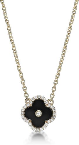 Lavari Jewelers Malachite, Black Onyx or Mother of Pearl and Cubic Zirconia Flower Pendant Necklace for Women in 925 Sterling Silver with Gold Plating on 16 to 18 Inch Adjustable Chain Spring Ring in Saudi Arabia