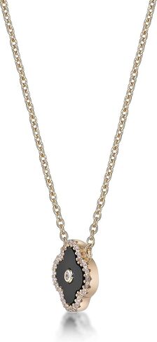 Lavari Jewelers Malachite, Black Onyx or Mother of Pearl and Cubic Zirconia Flower Pendant Necklace for Women in 925 Sterling Silver with Gold Plating on 16 to 18 Inch Adjustable Chain Spring Ring in Saudi Arabia