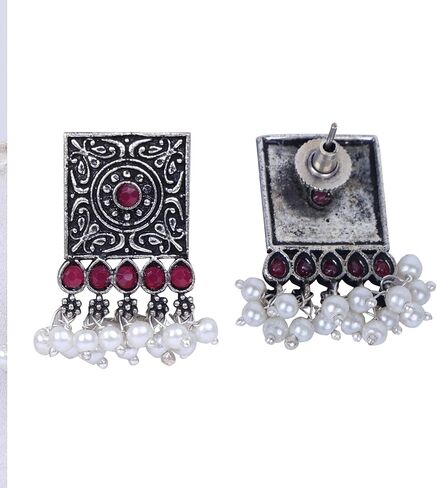 Oxidized Handcrafted Jewellery set Necklace with Earrings|Indian Choker set for Women/Girls Accessories-Silver in Kuwait