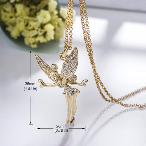 مطلية بالذهب ديزني تينكربيل أجنحة الجنية عناصر سواروفسكي مكعب زركونيا كريستال قلادة قلادة الأزياء والمجوهرات هدية للفتيات in Kuwait