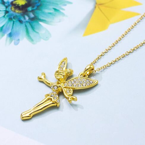 مطلية بالذهب ديزني تينكربيل أجنحة الجنية عناصر سواروفسكي مكعب زركونيا كريستال قلادة قلادة الأزياء والمجوهرات هدية للفتيات in Kuwait