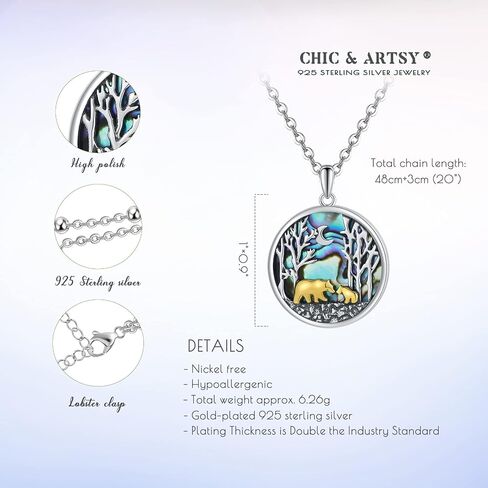 CHIC ARTSY الحيوان قلادة 925 الفضة الاسترليني لذيذ أذن البحر شل الدب، الباندا، النحلة، الثعلب، الذئب، يونيكورن المعلقات قلادة الحيوان عاشق المجوهرات هدية للنساء زوجة شقيقة ماما لها in Saudi Arabia