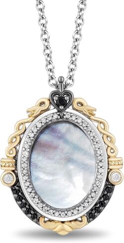 Jewelili Enchanted Disney Fine Jewelry Sterling Silver and 10k Yellow Gold with 1/6cttw Diamond and Mother of Pearl Evil Queen Mirror Pendant, Metal, white-diamond in Saudi Arabia