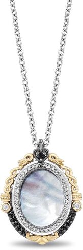 Jewelili Enchanted Disney Fine Jewelry Sterling Silver and 10k Yellow Gold with 1/6cttw Diamond and Mother of Pearl Evil Queen Mirror Pendant, Metal, white-diamond in Saudi Arabia