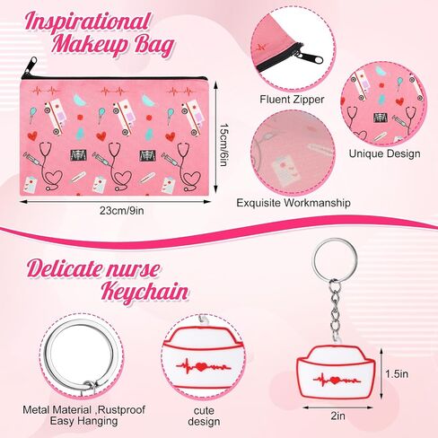 15 Pieces Nurse Gift Sets 5 Nurse Socks 5 Nurse Pattern Canvas Makeup Bag 5 Nurse Keychain Nurse Party Favors Nurses Week Gift, Christmas Birthday Gift for Women School Nurse in Saudi Arabia