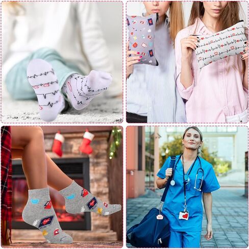 15 Pieces Nurse Gift Sets 5 Nurse Socks 5 Nurse Pattern Canvas Makeup Bag 5 Nurse Keychain Nurse Party Favors Nurses Week Gift, Christmas Birthday Gift for Women School Nurse in Saudi Arabia