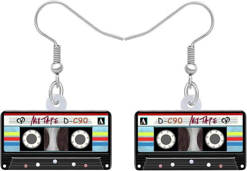 Acrylic Fun Vintage Radio Cassette Tape Earrings Retro Jewelry for Women Girls 80s 90s Nostalgic Gifts Party Favors in Kuwait