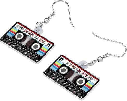 Acrylic Fun Vintage Radio Cassette Tape Earrings Retro Jewelry for Women Girls 80s 90s Nostalgic Gifts Party Favors in Kuwait