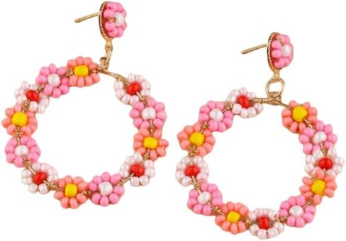 زهرة البوهيمية مطرز قطرة تتدلى الأقراط اليدوية الملونة مطرز الأقراط زهرة الأكريليك الأقراط خفيفة الوزن بيان هندسي للنساء الفتيات in Kuwait