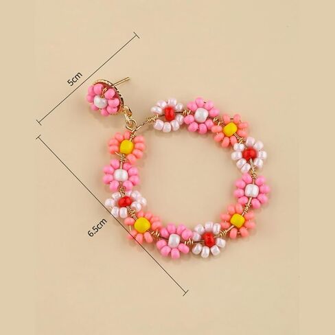 زهرة البوهيمية مطرز قطرة تتدلى الأقراط اليدوية الملونة مطرز الأقراط زهرة الأكريليك الأقراط خفيفة الوزن بيان هندسي للنساء الفتيات in Kuwait