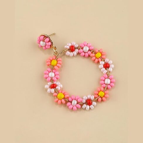 زهرة البوهيمية مطرز قطرة تتدلى الأقراط اليدوية الملونة مطرز الأقراط زهرة الأكريليك الأقراط خفيفة الوزن بيان هندسي للنساء الفتيات in Kuwait