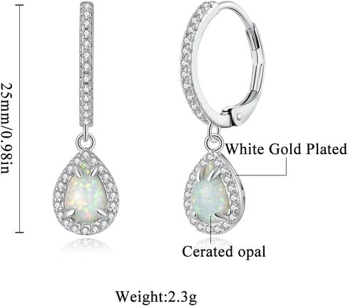 أقراط أوبال متدلية للنساء من Airmoly للبنات، هدية مجوهرات أوبال مطلية بالذهب الأبيض عيار 14 قيراط in Kuwait