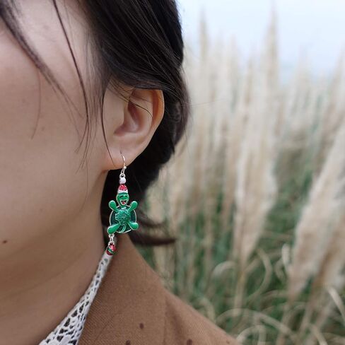 RareLove Cute Christmas Happy Turtle Tortoise with Santa Hat Ring Bell Piercing Dangle Earrings Silver Plated Alloy Holiday Jewelry For Women Girls in Saudi Arabia