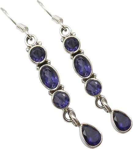 SilverStarJewel 0.925 Pure Silver Cut Iolite French Hook Earrings 4.8 cm Fashion Stone in Saudi Arabia