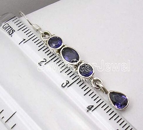 SilverStarJewel 0.925 Pure Silver Cut Iolite French Hook Earrings 4.8 cm Fashion Stone in Saudi Arabia