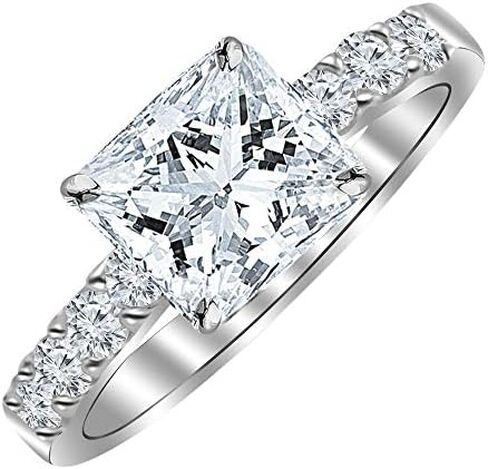 2 Carat Lab Grown Synthetic Princess Classic Single Row Side Stone IGI Certified Diamond Engagement Ring (1.5 Ct, I-J Color, SI1-SI2 Clarity Center) in Saudi Arabia