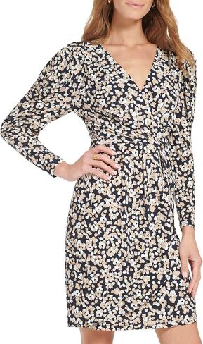 Tommy Hilfiger Women's Petite Sheath Knee-Length Long Sleeve Surplus Neck Jersey in Saudi Arabia