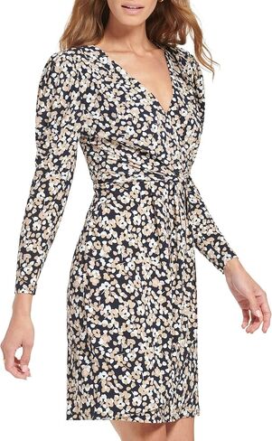 Tommy Hilfiger Women's Petite Sheath Knee-Length Long Sleeve Surplus Neck Jersey in Saudi Arabia