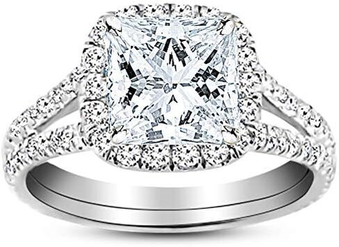1.5 Carat Lab Grown Synthetic Princess Classic Elegant Split Shank Halo IGI Certified Diamond Engagement Ring (1 Ct, I-J Color, SI1-SI2 Clarity Center) in Saudi Arabia