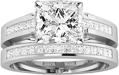 1.75 Carat Classic Lab Grown Synthetic Princess Channel Set Princess Wedding Bridal Set IGI Certified Diamond Engagement Ring (0.75 Ct, H-I Color, VS1-VS2 Clarity Center) in Saudi Arabia