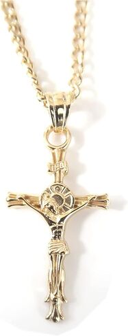 RIVETING JEWELRY 14K Gold INRI Crucifix Chain Small Cross Pendant Necklace Solid Clasp for Women, Men, Wife, Husband, Thin for Charms Miami Cuban Link Baptism Religious Gift for him her in Saudi Arabia