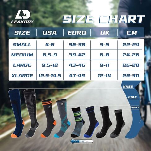 جوارب LEAKDRY مقاومة للماء بنسبة 100%، [معتمدة من SGS] جوارب مسامية للجنسين، جوارب رياضية مبتكرة للتزلج والرحلات in Kuwait