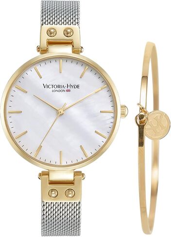 فيكتوريا هايد نساء ساعات المعصم أم اللؤلؤ الهاتفي الحد الأدنى شبكة حزام ساعة مقاوم للماء السيدات ساعة اليد مع مجموعة أساور in Kuwait