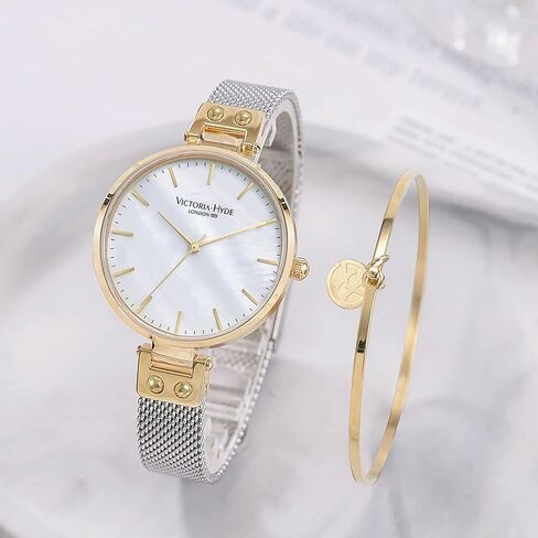 فيكتوريا هايد نساء ساعات المعصم أم اللؤلؤ الهاتفي الحد الأدنى شبكة حزام ساعة مقاوم للماء السيدات ساعة اليد مع مجموعة أساور in Kuwait
