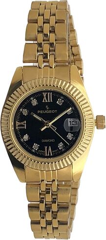 ساعة بيجو النسائية الماسية ذات الحافة المخددة الفاخرة بسوار فولاذي مطلي عيار 14 قيراط مع نافذة للتاريخ in Kuwait