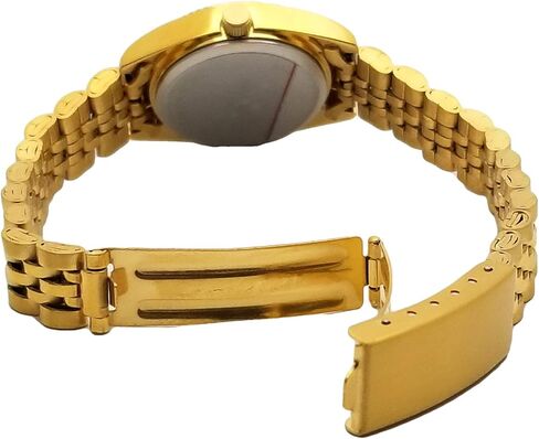 ساعة بيجو النسائية الماسية ذات الحافة المخددة الفاخرة بسوار فولاذي مطلي عيار 14 قيراط مع نافذة للتاريخ in Kuwait