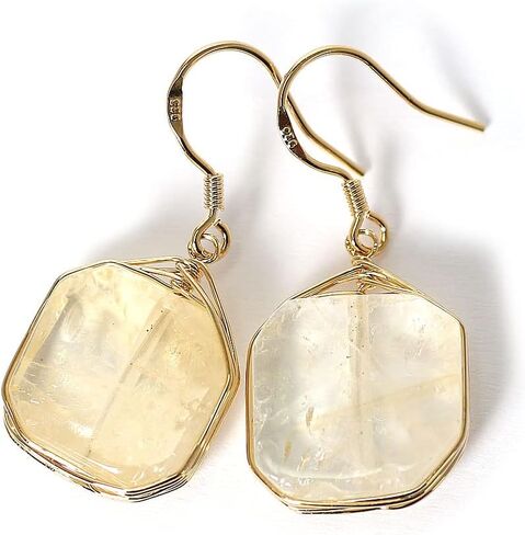 أقراط متدلية من الأحجار الكريمة الطبيعية الأصلية مع سلك مطلي بالذهب الأصفر عيار 14 قيراط ومجوهرات بخطاف من الفضة الإسترليني عيار 925 للنساء in Kuwait