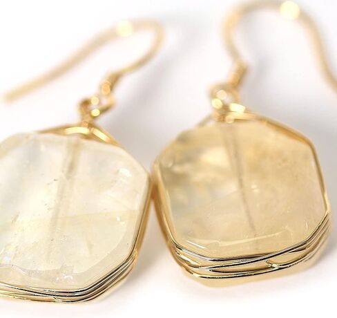 أقراط متدلية من الأحجار الكريمة الطبيعية الأصلية مع سلك مطلي بالذهب الأصفر عيار 14 قيراط ومجوهرات بخطاف من الفضة الإسترليني عيار 925 للنساء in Kuwait