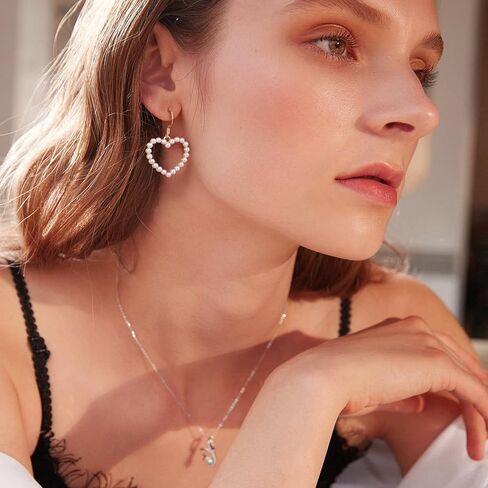 Pearl Heart Earrings Dangle for Women Girls Valentines Mother’s Day Christmas Drop Earrings Gold Gift Box Set Fashion Statement Jewelry in Kuwait