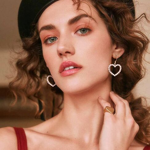 Pearl Heart Earrings Dangle for Women Girls Valentines Mother’s Day Christmas Drop Earrings Gold Gift Box Set Fashion Statement Jewelry in Kuwait