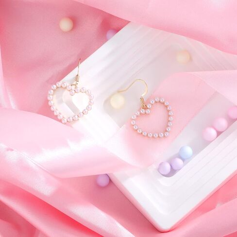 Pearl Heart Earrings Dangle for Women Girls Valentines Mother’s Day Christmas Drop Earrings Gold Gift Box Set Fashion Statement Jewelry in Kuwait