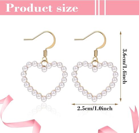 Pearl Heart Earrings Dangle for Women Girls Valentines Mother’s Day Christmas Drop Earrings Gold Gift Box Set Fashion Statement Jewelry in Kuwait