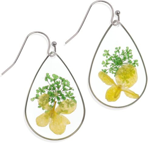 JeanBeau Handmade Pressed Flower Earrings for Women Teen Girls – Unique Resin Dried Flowers Sterling Silver Teardrop Dangle Drop Nature Floral Earings Fashion Summer Jewelry Gift in Saudi Arabia