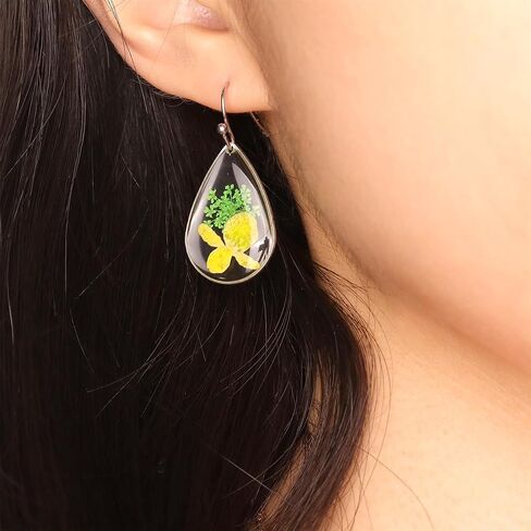 JeanBeau Handmade Pressed Flower Earrings for Women Teen Girls – Unique Resin Dried Flowers Sterling Silver Teardrop Dangle Drop Nature Floral Earings Fashion Summer Jewelry Gift in Saudi Arabia