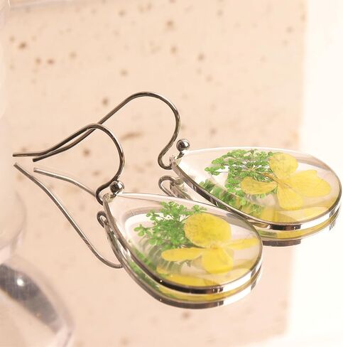 JeanBeau Handmade Pressed Flower Earrings for Women Teen Girls – Unique Resin Dried Flowers Sterling Silver Teardrop Dangle Drop Nature Floral Earings Fashion Summer Jewelry Gift in Saudi Arabia