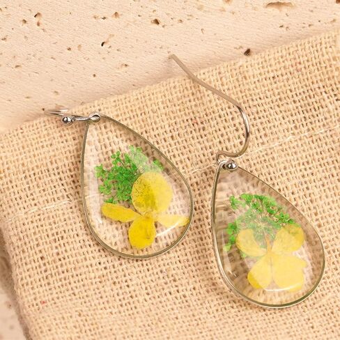 JeanBeau Handmade Pressed Flower Earrings for Women Teen Girls – Unique Resin Dried Flowers Sterling Silver Teardrop Dangle Drop Nature Floral Earings Fashion Summer Jewelry Gift in Saudi Arabia