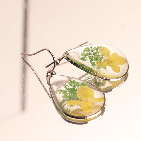 JeanBeau Handmade Pressed Flower Earrings for Women Teen Girls – Unique Resin Dried Flowers Sterling Silver Teardrop Dangle Drop Nature Floral Earings Fashion Summer Jewelry Gift in Saudi Arabia