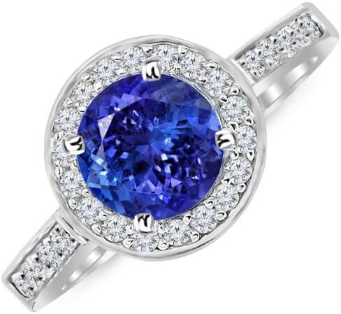 2.35 Carat 14K White Gold Graduating Classic Halo Prong And Pave-set Round Diamond Engagement Ring with a 2 Carat Natural Tanzanite Center (Heirloom Quality) in Saudi Arabia