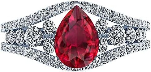 2 Carat Designer Channel Set Thick Pear Cut Ruby Diamond Engagement Ring (1 Ct Center Heirloom Quality AAA+) in Saudi Arabia