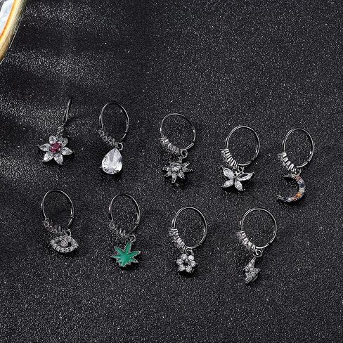 jerywe 9 قطع 20 جرام حلقات الأنف المتدلية الأطواق للنساء الرجال الجراحية الفولاذ المقاوم للصدأ الأنف الدائري العين الشريرة فراشة القمر نجمة زهرة ورقة تشيكوسلوفاكيا الأنف هوب الدائري الغضروف القرط المتدلية ثقب الأنف المجوهرات in Kuwait