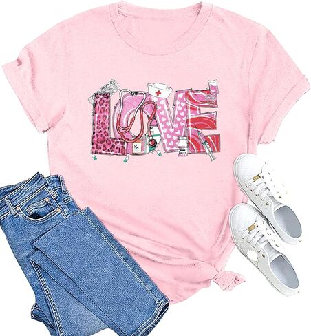 MAIHUN Women Nurse Life Shirt Nurse Letter Print Tee Tops Nurse Day Gifts Shirts Inspirational Short Sleeve in Saudi Arabia