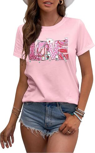 MAIHUN Women Nurse Life Shirt Nurse Letter Print Tee Tops Nurse Day Gifts Shirts Inspirational Short Sleeve in Saudi Arabia