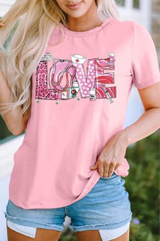 MAIHUN Women Nurse Life Shirt Nurse Letter Print Tee Tops Nurse Day Gifts Shirts Inspirational Short Sleeve in Saudi Arabia