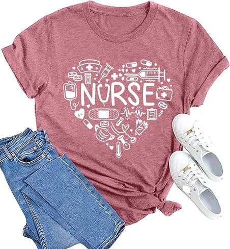 MAIHUN Women Nurse Life Shirt Nurse Letter Print Tee Tops Nurse Day Gifts Shirts Inspirational Short Sleeve in Saudi Arabia