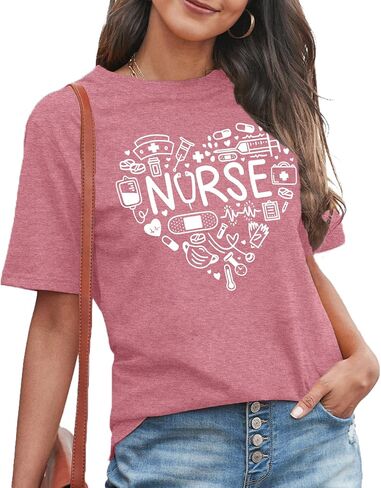 MAIHUN Women Nurse Life Shirt Nurse Letter Print Tee Tops Nurse Day Gifts Shirts Inspirational Short Sleeve in Saudi Arabia